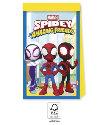 4 Stück Papierpartybeutel Spiderman und seine erstaunlichen Freunde Marvel