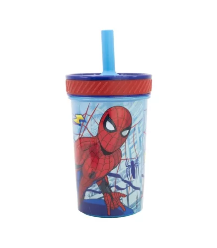 Pókember felboríthatatlan csúszásgátlós műanyag pohár szívószállal - 370ML
