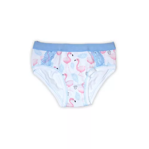 Baumwollmädchenunterhose - Baumwolljersey - Flamingo - weiß-hellblau - 116