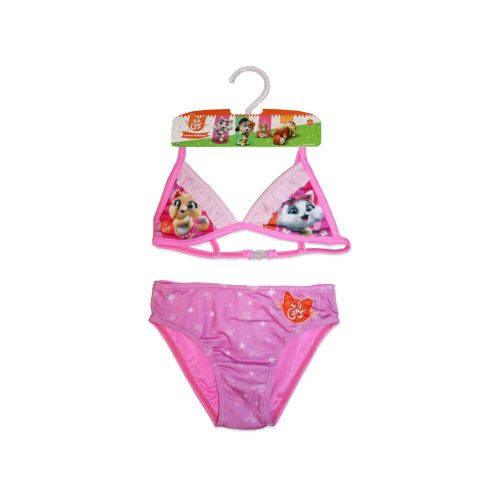 44 Verspielter Katzendruck Bikini für Mädchen - mit Dreieck-Oberteil - Rosa - 98