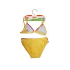 44 Verspielter Katzendruck Bikini für Mädchen - mit Dreieck-Oberteil - Gelb - 110