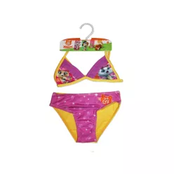   44 Verspielter Katzendruck Bikini für Mädchen - mit Dreieck-Oberteil - Gelb - 116