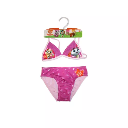 44 Verspielter Katzendruck Bikini für Mädchen - mit Dreieck-Oberteil - Hellrosa - 116