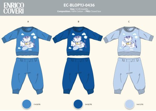 Enrico Coveri lange schmale Baby-Pyjama - 100% Baumwoll-Pyjama - Dunkelblau - 86