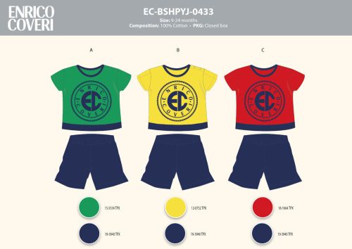 Enrico Coveri Kurzarm-Sommer-Baby-Pyjama - 100% Baumwollpyjama - grün-dunkelblau - 74