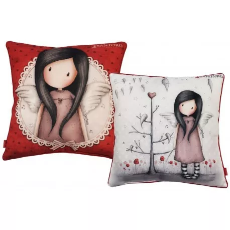 Gorjuss Kissen, Dekokissen - 40x40 cm - weiß-rot