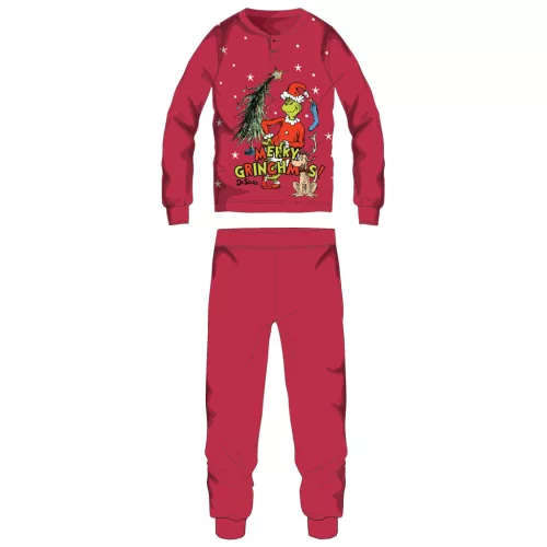 The Grinch vastag interlock karácsonyi pamut pizsama férfiaknak - L