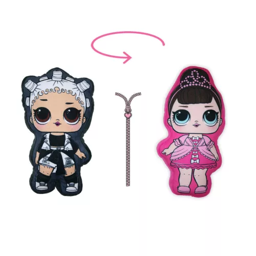 Wendbare LOL Puppe Spielkissen für Mädchen - Zwei-in-Eins Kissen - pink-dunkelgrau