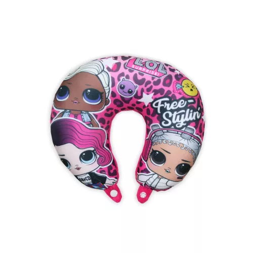 LOL Puppe Reisekissen für Mädchen - Nackenkissen - LOL Surprise Free Styling Schriftzug - pink