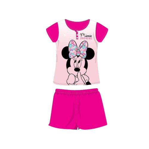 Sommer-Kurzarm-Kinder-Baumwollpyjama - Disney Minnie Maus - Minnie-Schriftzug - pink - 122