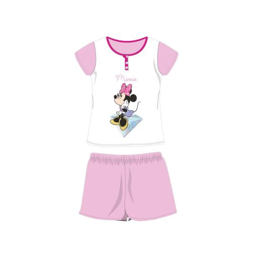 Sommer-Kurzarm-Kinder-Baumwollpyjama - Disney Minnie Maus - Minnie-Schriftzug - hellrosa - 128