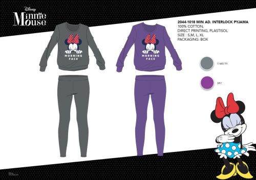 Winterlicher Baumwollinterlock-Damenpyjama - Disney Minnie Maus - Morning Face Aufdruck