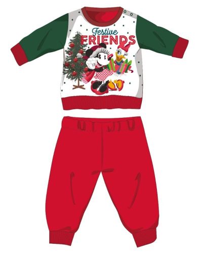 Disney Minnie Maus Winter Dickes Weihnachtsbaby Pyjama - Baumwollflanell Pyjama - Rot-Grün - 92