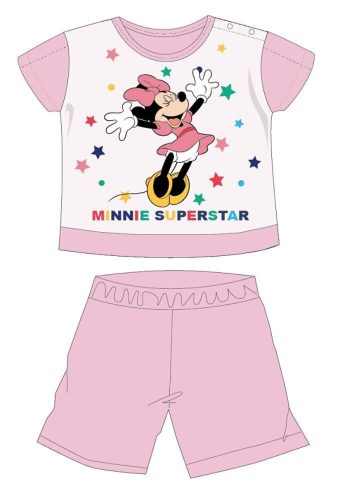 Disney Minnie Maus Sommer Kurzarm Baby Pyjama - Baumwoll-Jersey Pyjama - Minnie Superstar Aufdruck - Hellrosa - 86