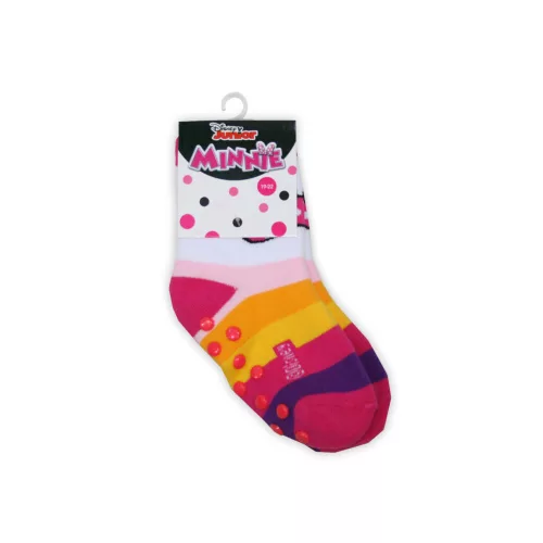 Rutschfeste Kindersocken - Minnie Maus - Vollplüsch - Schleifen - Rosa gestreift - 19-22