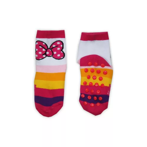 Rutschfeste Kindersocken - Minnie Maus - Vollplüsch - Schleifen - Rosa gestreift - 19-22