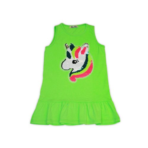 Einhornmuster, mit Pailletten verziertes ärmelloses Baumwollkleid - Grün - 110