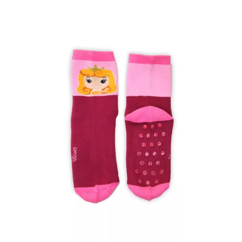 Rutschfeste Kindersocken - Disney Prinzessinnen - Vollplüsch - Bordeaux-Rosa - 31-34
