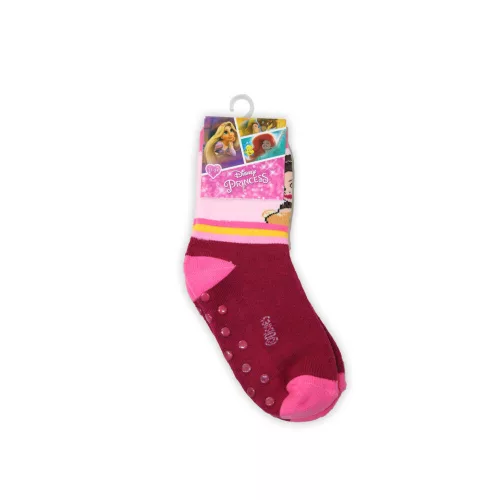 Rutschfeste Kindersocken - Disney Prinzessinnen - Vollplüsch - Bell Muster - Bordeaux-Hellrosa - 31-34