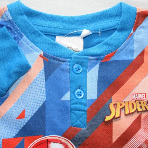 Langer dünner Baumwoll-Kinderpyjama - Spiderman - mit abstraktem Muster - Jersey - mittelblau - 128