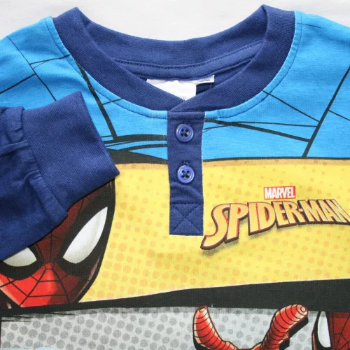 Langer dünner Baumwoll-Kinderpyjama - Spiderman - Jersey - dunkelblau - 140