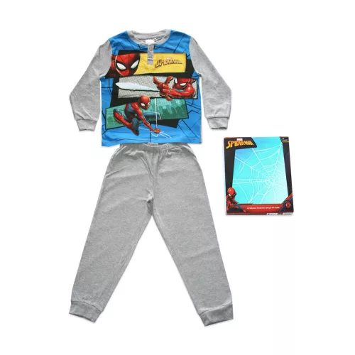 Langer dünner Baumwoll-Kinderpyjama - Spiderman - Jersey - grau - 104