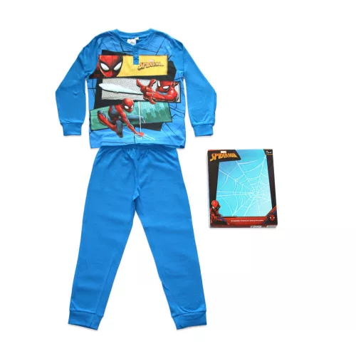 Langer dünner Baumwoll-Kinderpyjama - Spiderman - Jersey - mittelblau - 122