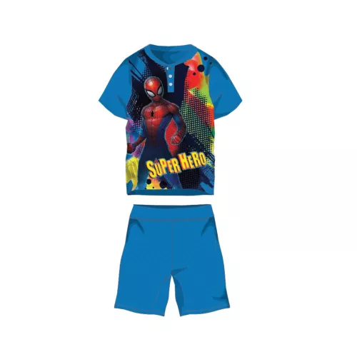 Sommer-Kurzarm-Kinder-Baumwollpyjama - Spiderman - mit Superhelden-Aufdruck - mittelblau - 98