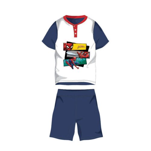 Sommer-Kurzarm-Kinder-Baumwollpyjama - Spiderman - Spiderman-Schriftzug - dunkelblau - 110