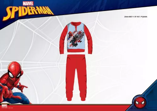 Winter Baumwoll-Interlock-Kinderpyjama - Spiderman - rot - 134