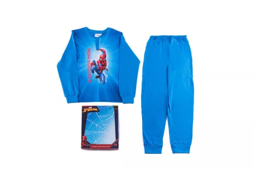 Langer dünner Baumwoll-Kinderpyjama - Spiderman - 104 - mittelblau