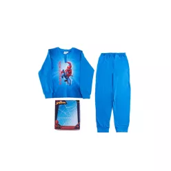   Langer dünner Baumwoll-Kinderpyjama - Spiderman - 128 - mittelblau