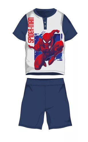 Spiderman Sommer-Kurzarm-Kinderpyjama - Baumwolljersey-Pyjama - dunkelblau-weiß - 122