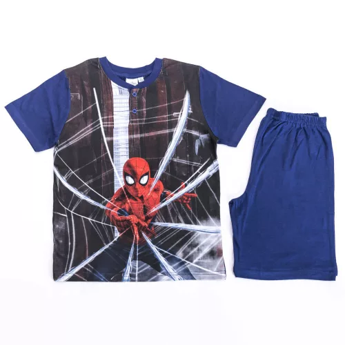 Kurzärmeliger Baumwoll-Kinderpyjama - Spiderman - Dunkelblau - 134