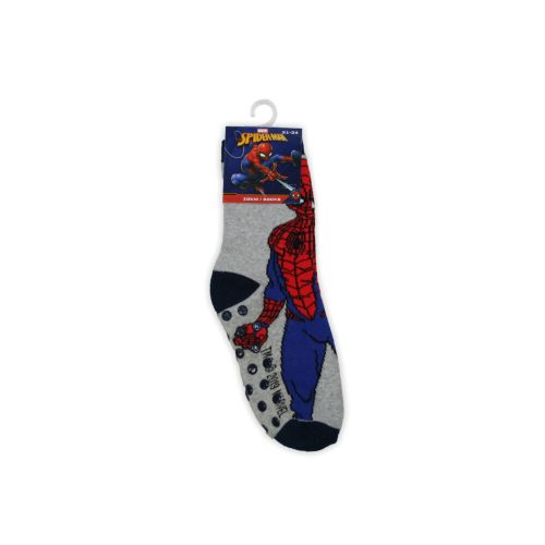 Rutschfeste Kinderknöchelsocken - Spiderman - Vollplüsch - grau-blau - 31-34