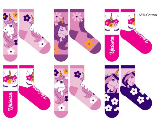 Einhorn Kinder Baumwollnormale Socken - 6 Paar/Packung - 23-26