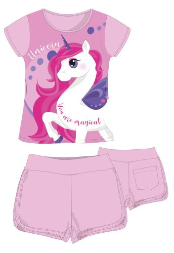 Einhorn Baumwoll-Sommer-Set - T-Shirt-Shorts-Set - Hellrosa - 98